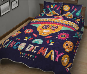 Mexican Skull Cinco de Mayo Print Quilt Bed Set