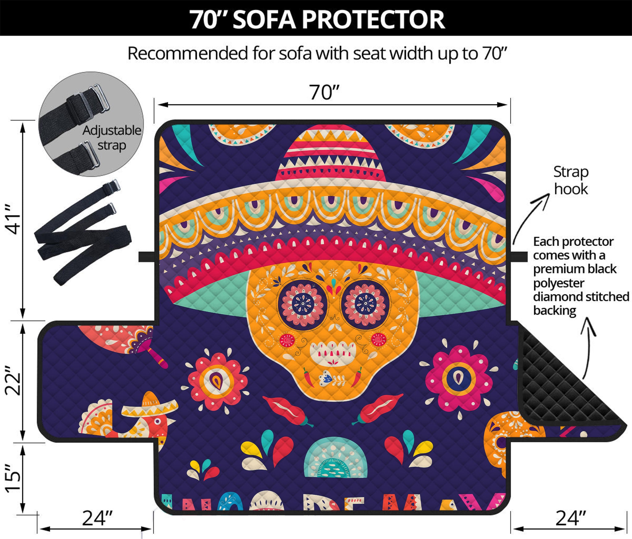 Mexican Skull Cinco de Mayo Print Sofa Protector