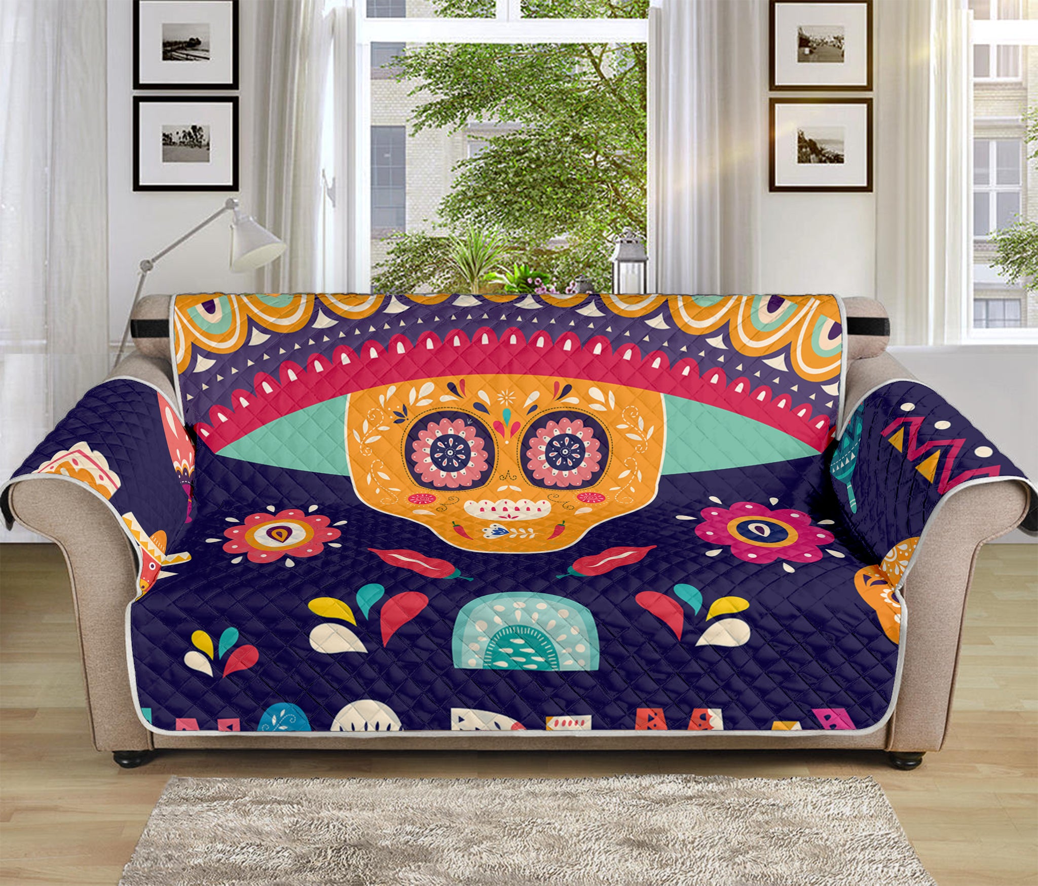 Mexican Skull Cinco de Mayo Print Sofa Protector