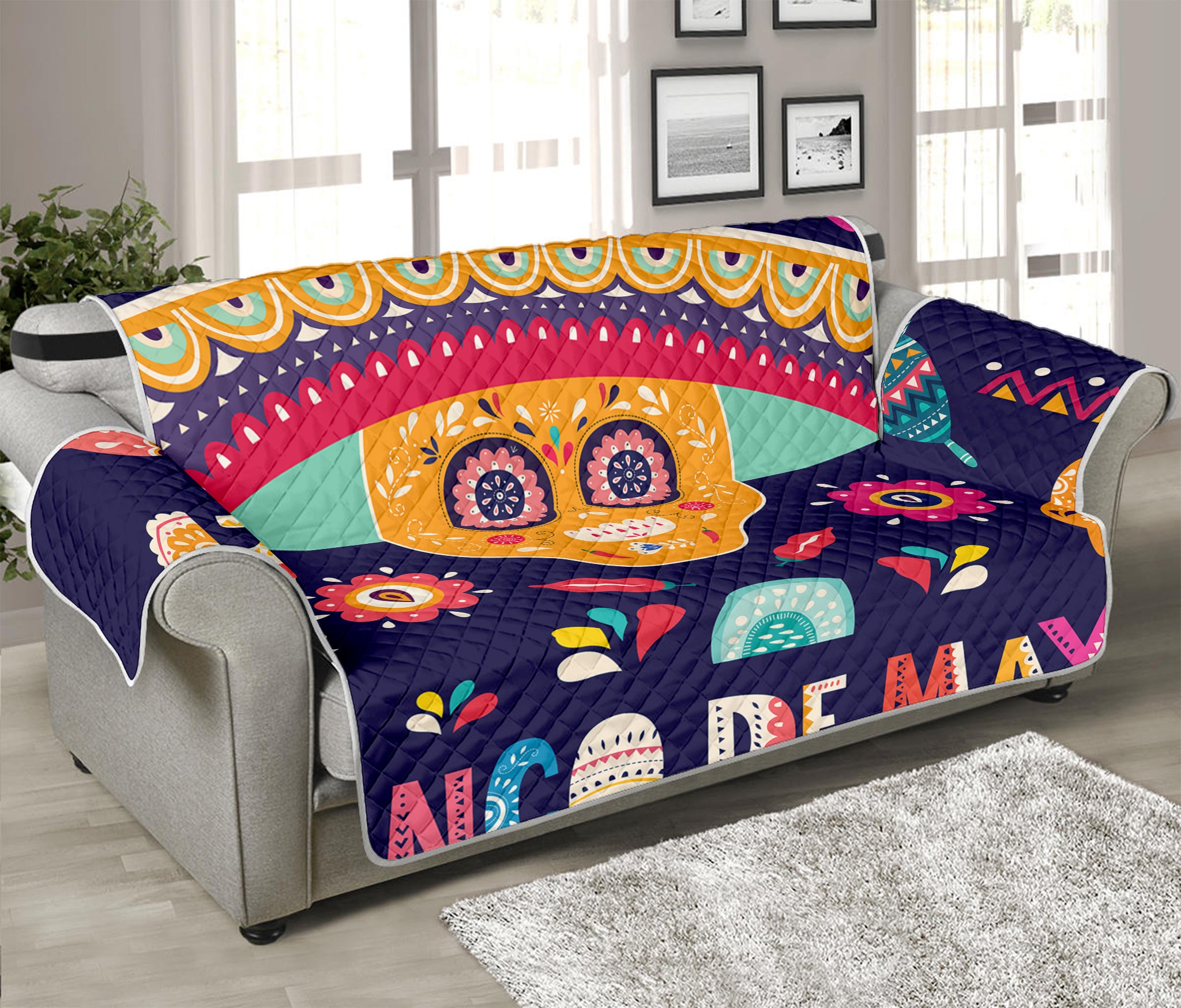 Mexican Skull Cinco de Mayo Print Sofa Protector