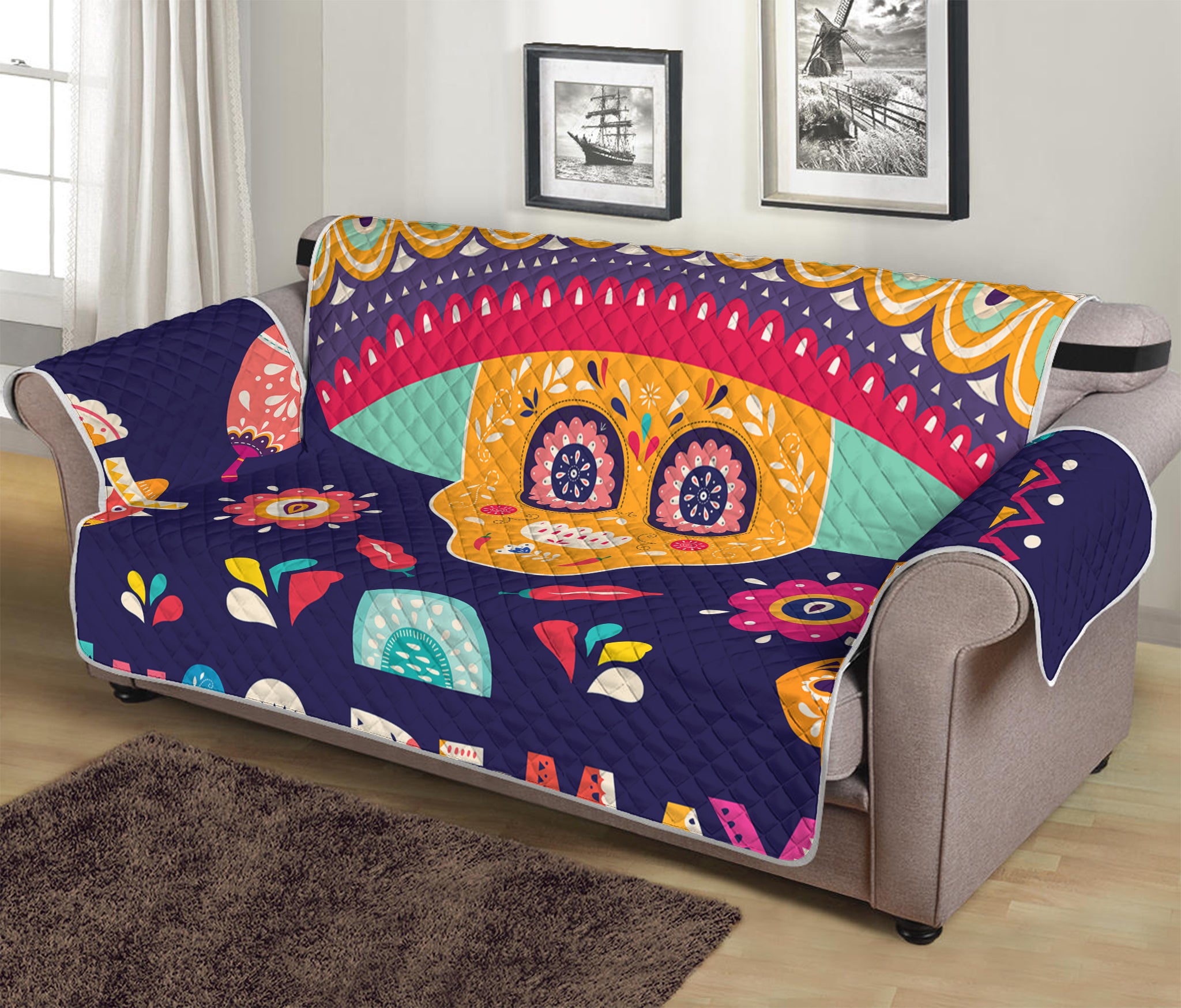 Mexican Skull Cinco de Mayo Print Sofa Protector