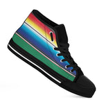 Mexican Striped Blanket Pattern Print Black High Top Shoes