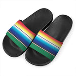 Mexican Striped Blanket Pattern Print Black Slide Sandals