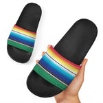 Mexican Striped Blanket Pattern Print Black Slide Sandals