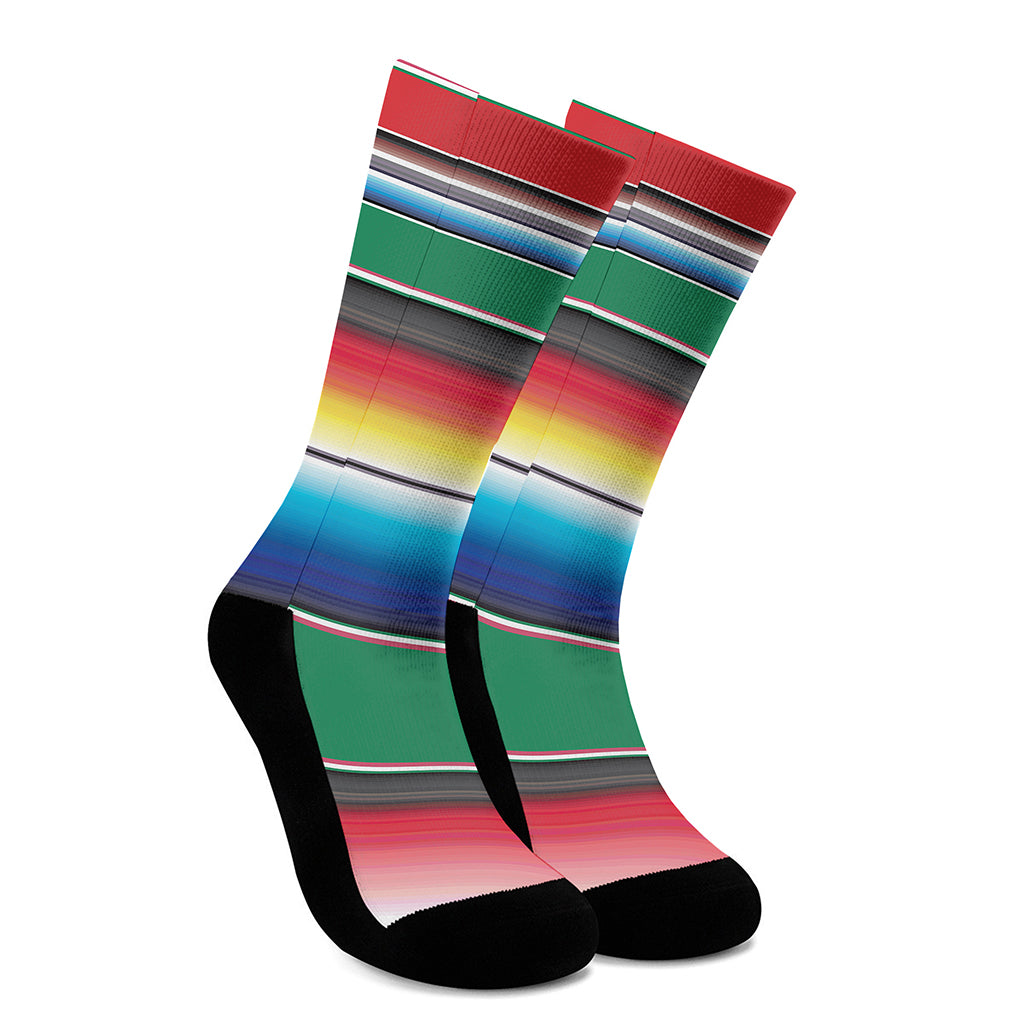 Mexican Striped Blanket Pattern Print Crew Socks