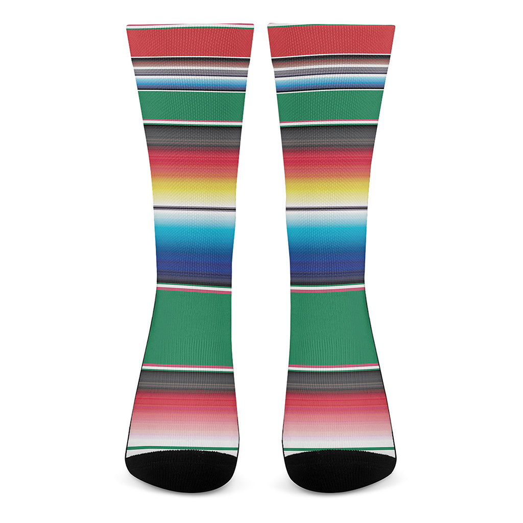 Mexican Striped Blanket Pattern Print Crew Socks