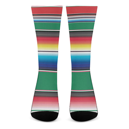 Mexican Striped Blanket Pattern Print Crew Socks