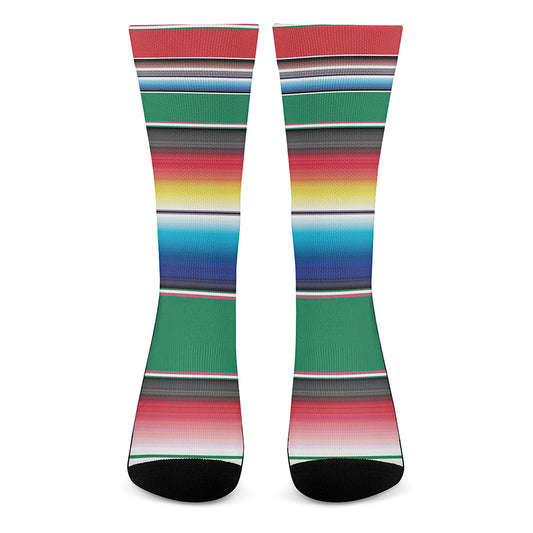 Mexican Striped Blanket Pattern Print Crew Socks