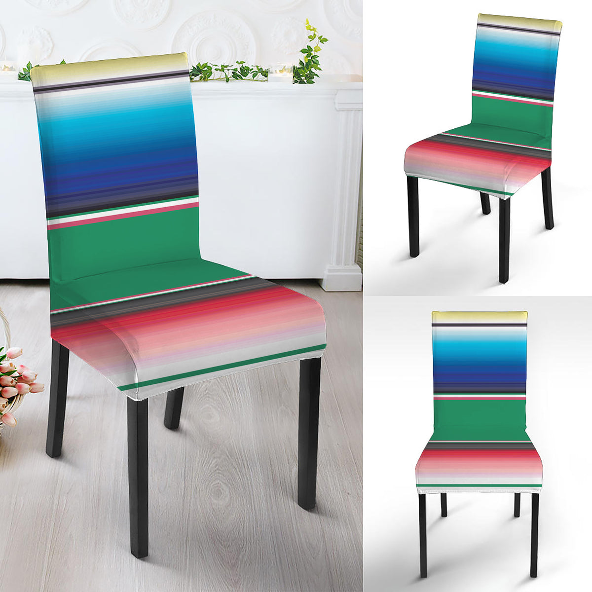 Mexican Striped Blanket Pattern Print Dining Chair Slipcover