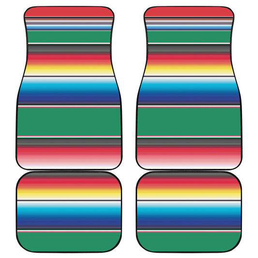 Mexican Striped Blanket Pattern Print Front and Back Car Floor Mats