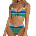 Mexican Striped Blanket Pattern Print Front Bow Tie Bikini