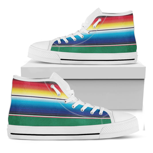 Mexican Striped Blanket Pattern Print White High Top Shoes