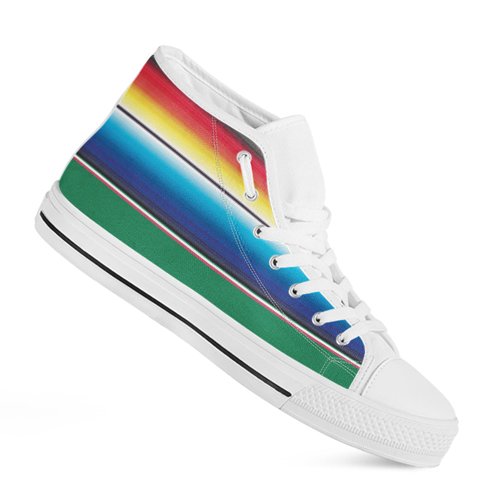 Mexican Striped Blanket Pattern Print White High Top Shoes