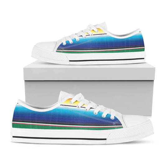 Mexican Striped Blanket Pattern Print White Low Top Shoes