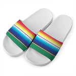 Mexican Striped Blanket Pattern Print White Slide Sandals