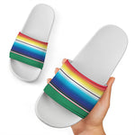 Mexican Striped Blanket Pattern Print White Slide Sandals