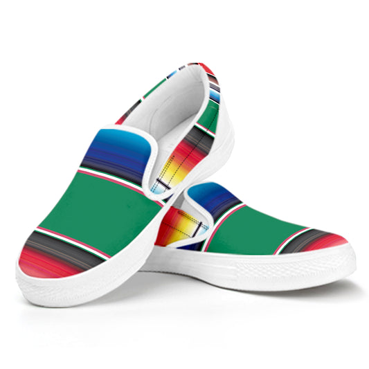 Mexican Striped Blanket Pattern Print White Slip On Shoes