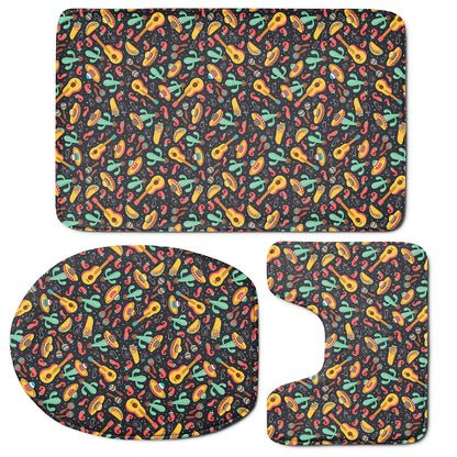 Mexico Cinco de Mayo Pattern Print 3 Piece Bath Mat Set