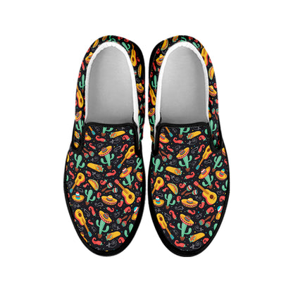 Mexico Cinco de Mayo Pattern Print Black Slip On Shoes
