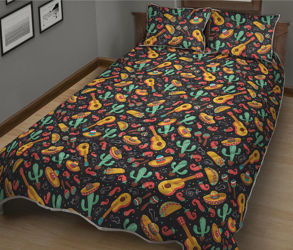 Mexico Cinco de Mayo Pattern Print Quilt Bed Set