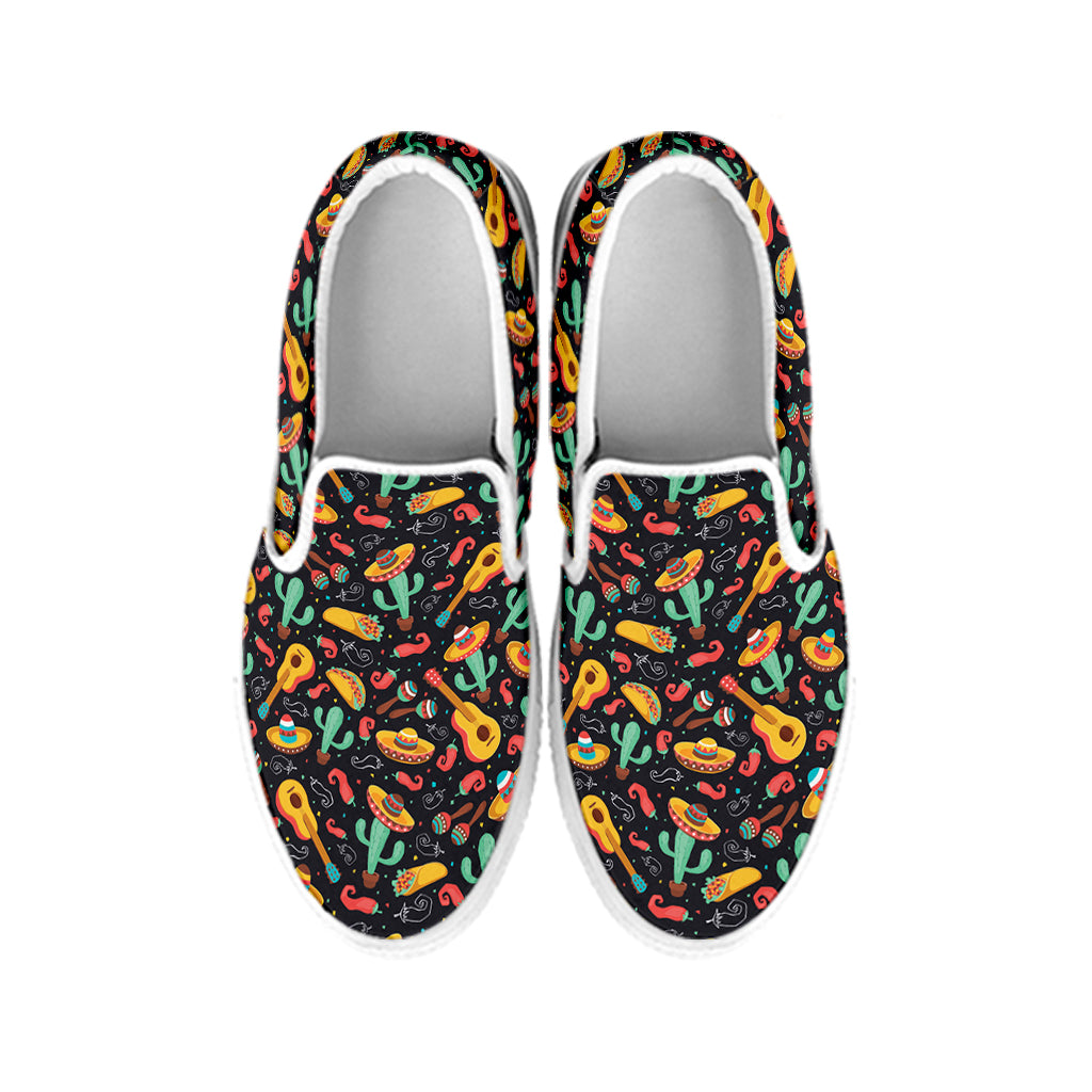 Mexico Cinco de Mayo Pattern Print White Slip On Shoes