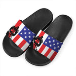 Military American Flag Print Black Slide Sandals