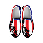 Military American Flag Print Black Slip On Shoes