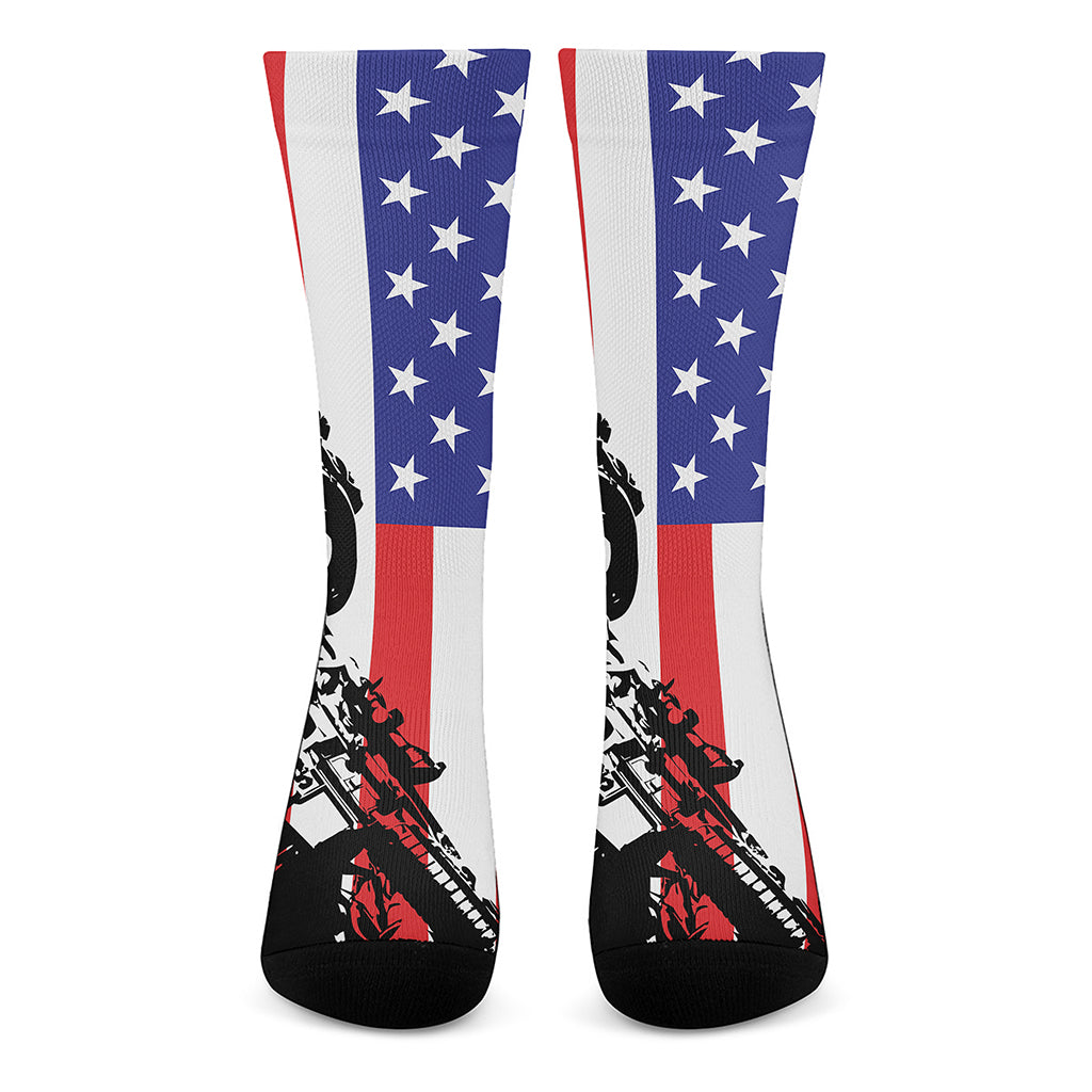 Military American Flag Print Crew Socks