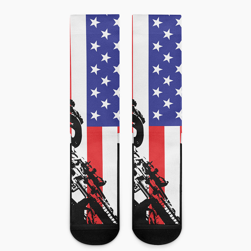 Military American Flag Print Crew Socks