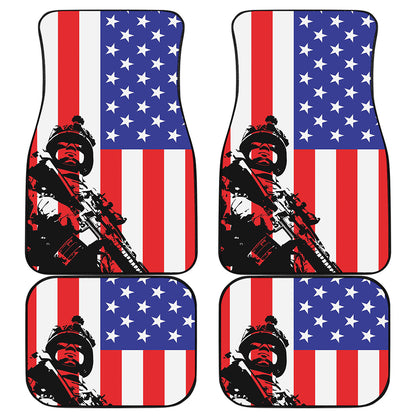 Military American Flag Print Front and Back Car Floor Mats