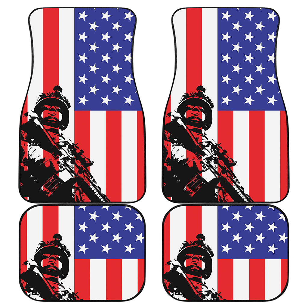 Military American Flag Print Front and Back Car Floor Mats