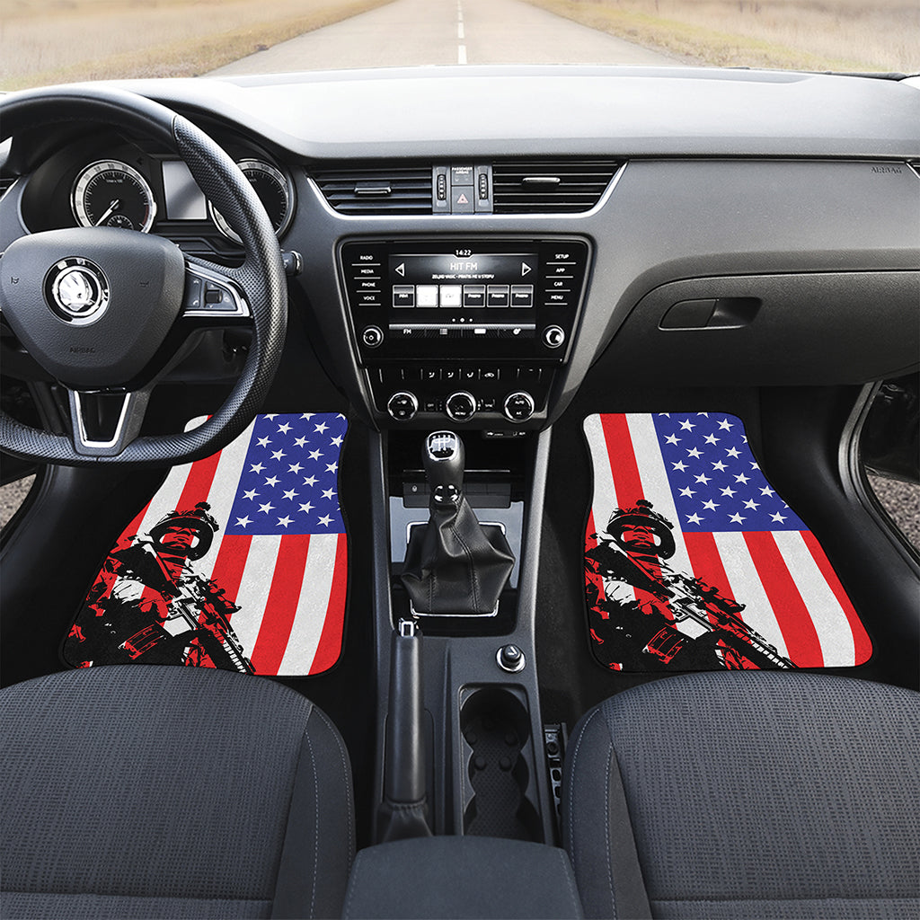 Military American Flag Print Front and Back Car Floor Mats