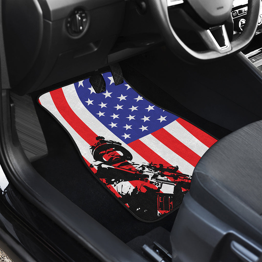 Military American Flag Print Front and Back Car Floor Mats