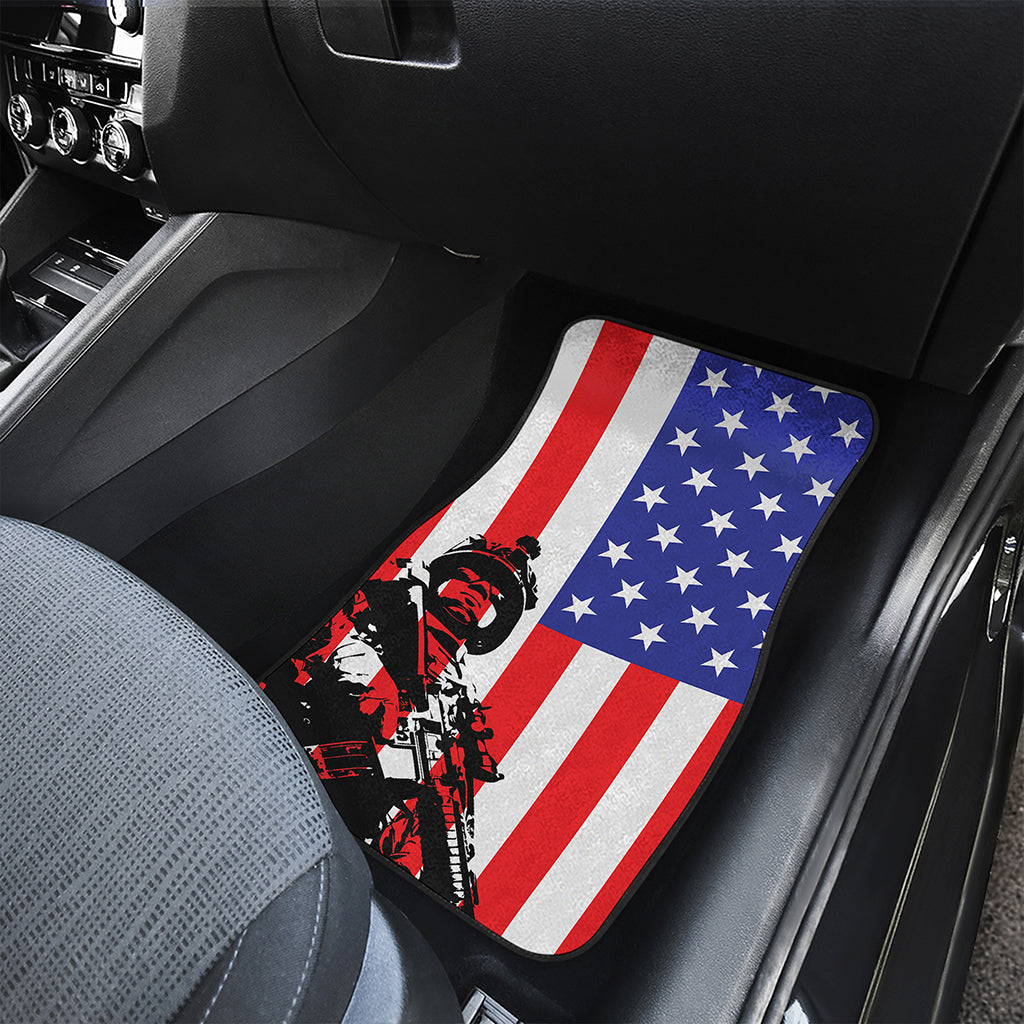 Military American Flag Print Front and Back Car Floor Mats