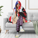 Military American Flag Print Hooded Blanket