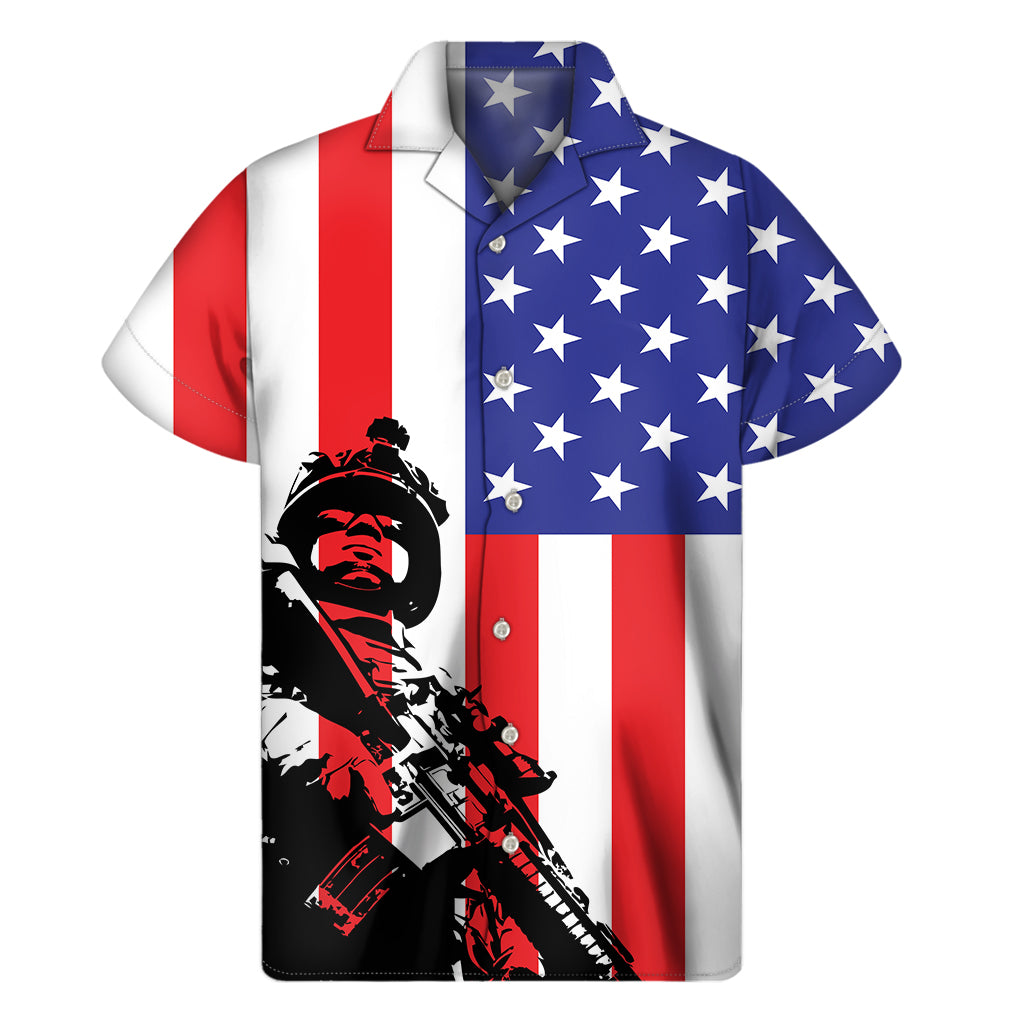 Military American Flag Print Men's Short Sleeve Shirt