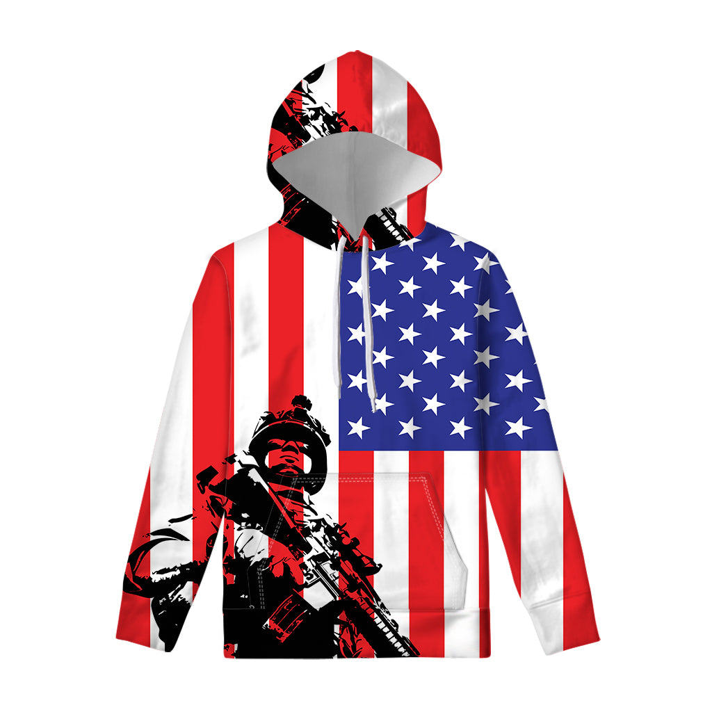 Military American Flag Print Pullover Hoodie