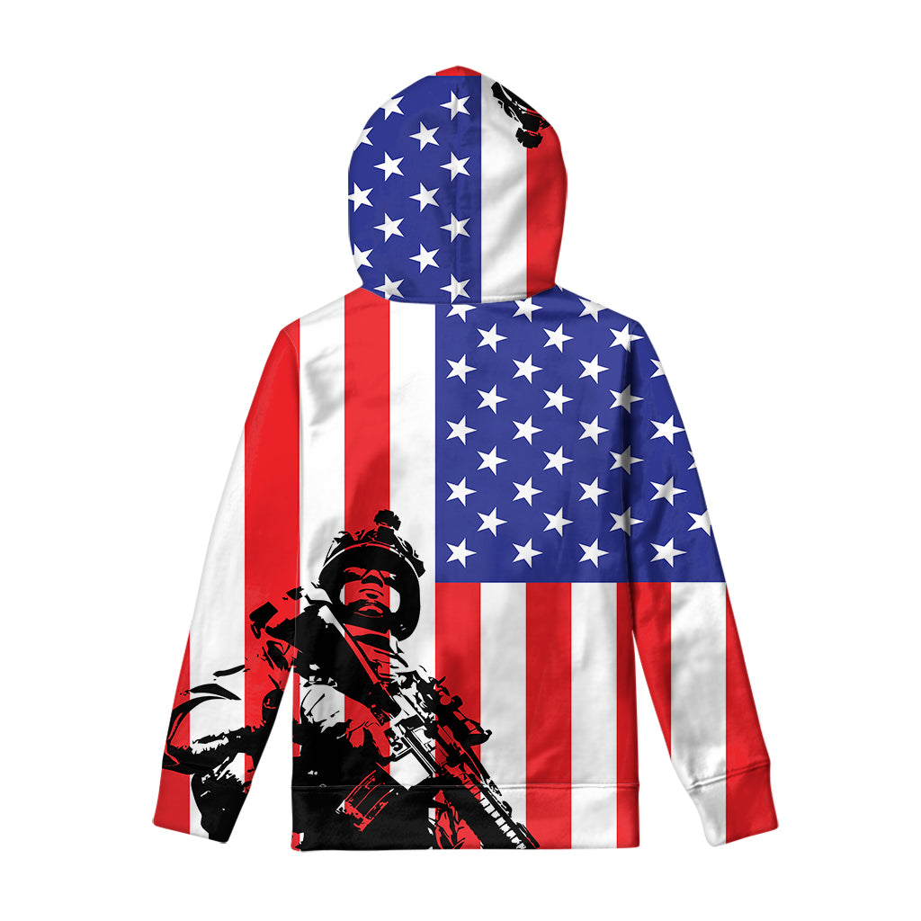 Military American Flag Print Pullover Hoodie