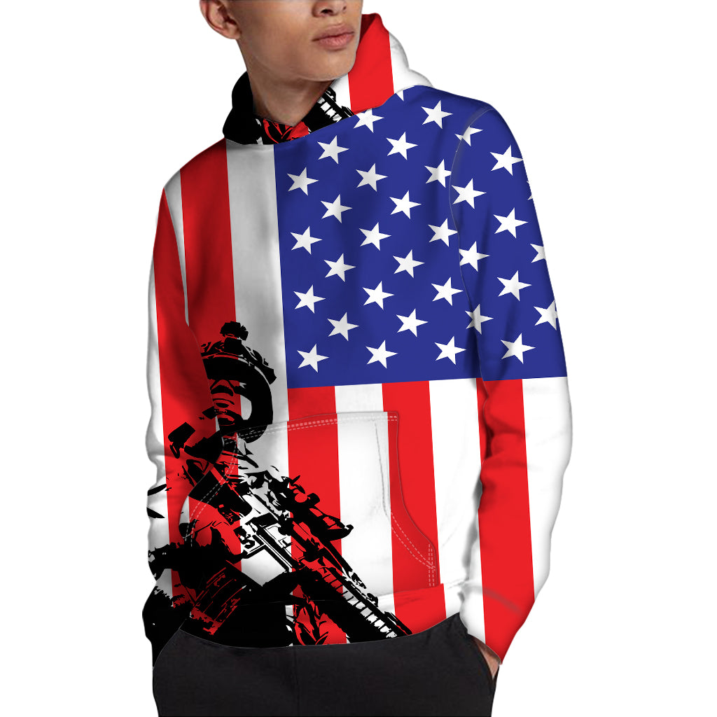 Military American Flag Print Pullover Hoodie