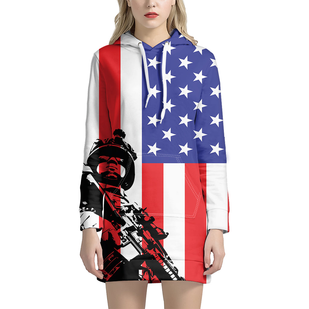 Military American Flag Print Pullover Hoodie Dress