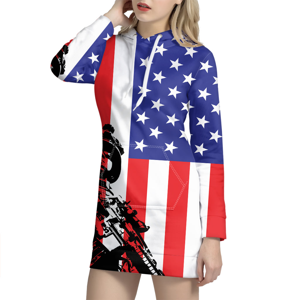 Military American Flag Print Pullover Hoodie Dress