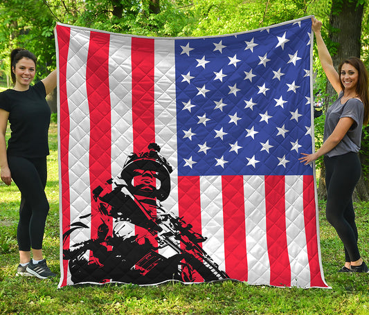 Military American Flag Print Quilt