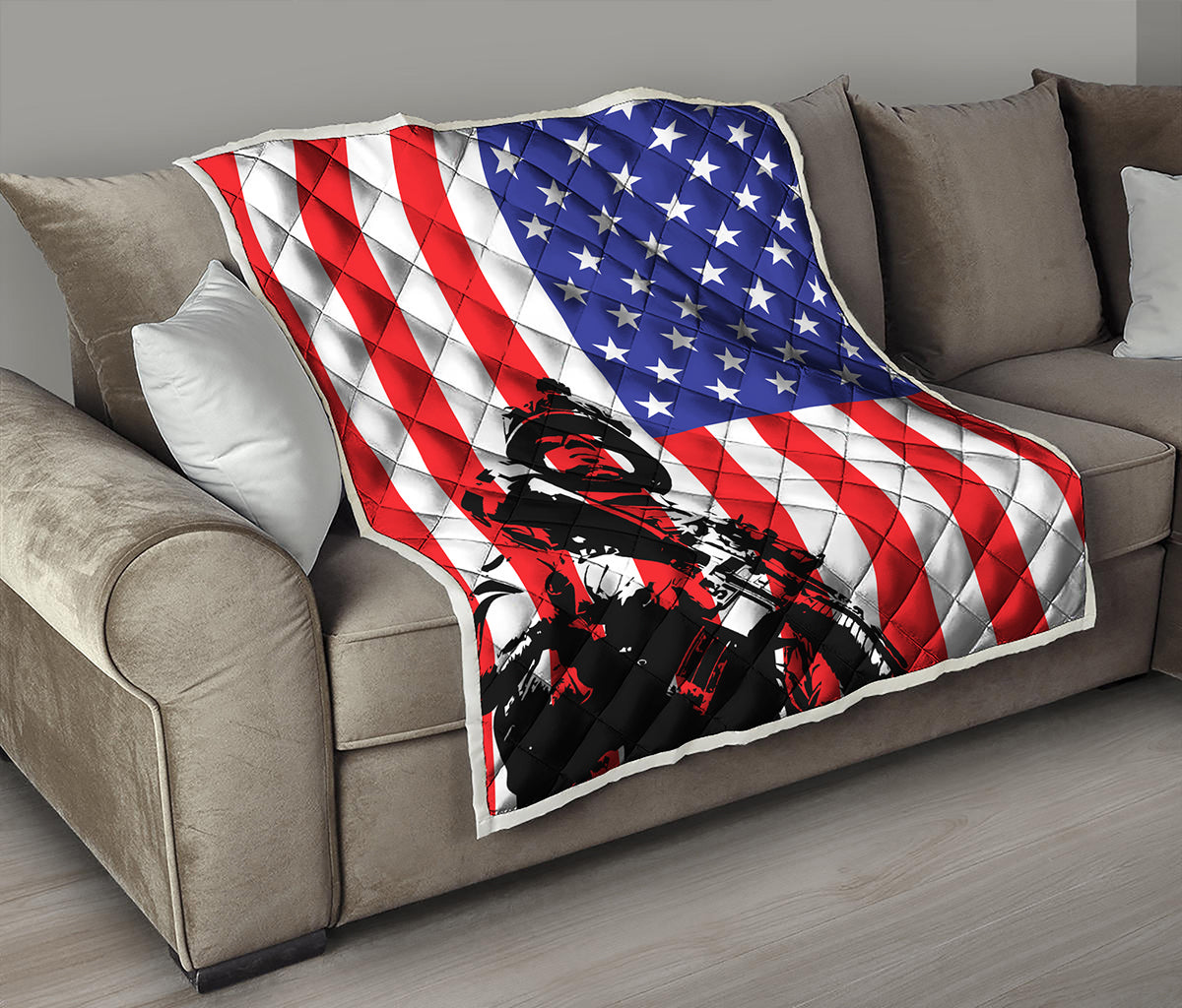 Military American Flag Print Quilt