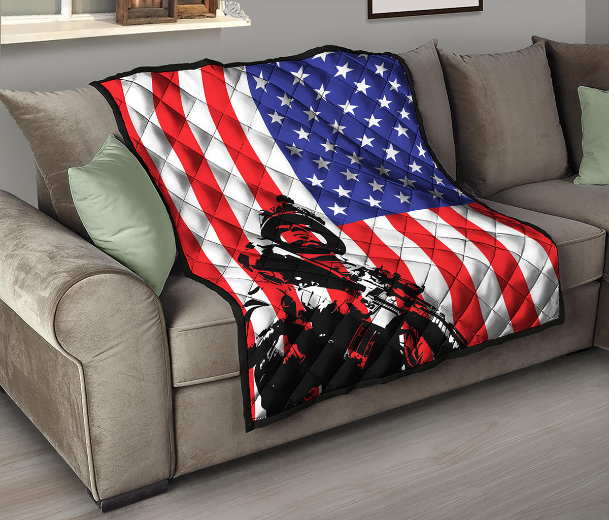 Military American Flag Print Quilt