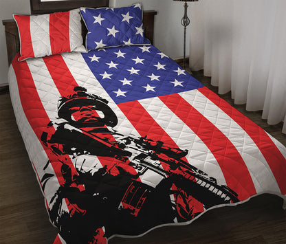 Military American Flag Print Quilt Bed Set