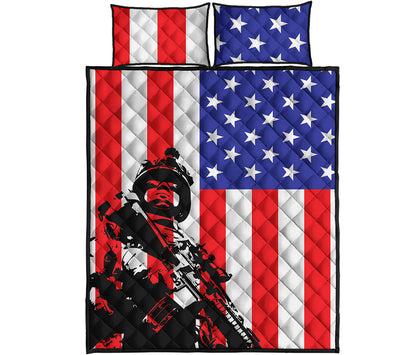 Military American Flag Print Quilt Bed Set
