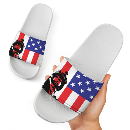 Military American Flag Print White Slide Sandals