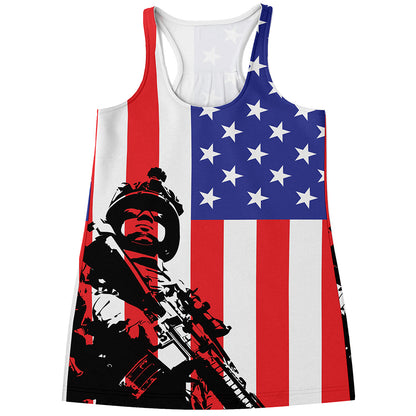 Military American Flag Print Women's Racerback Tank Top