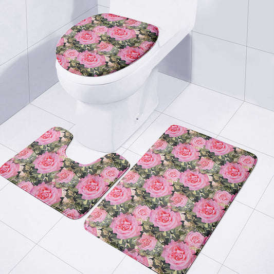 Military Camouflage Flower Pattern Print 3 Piece Bath Mat Set