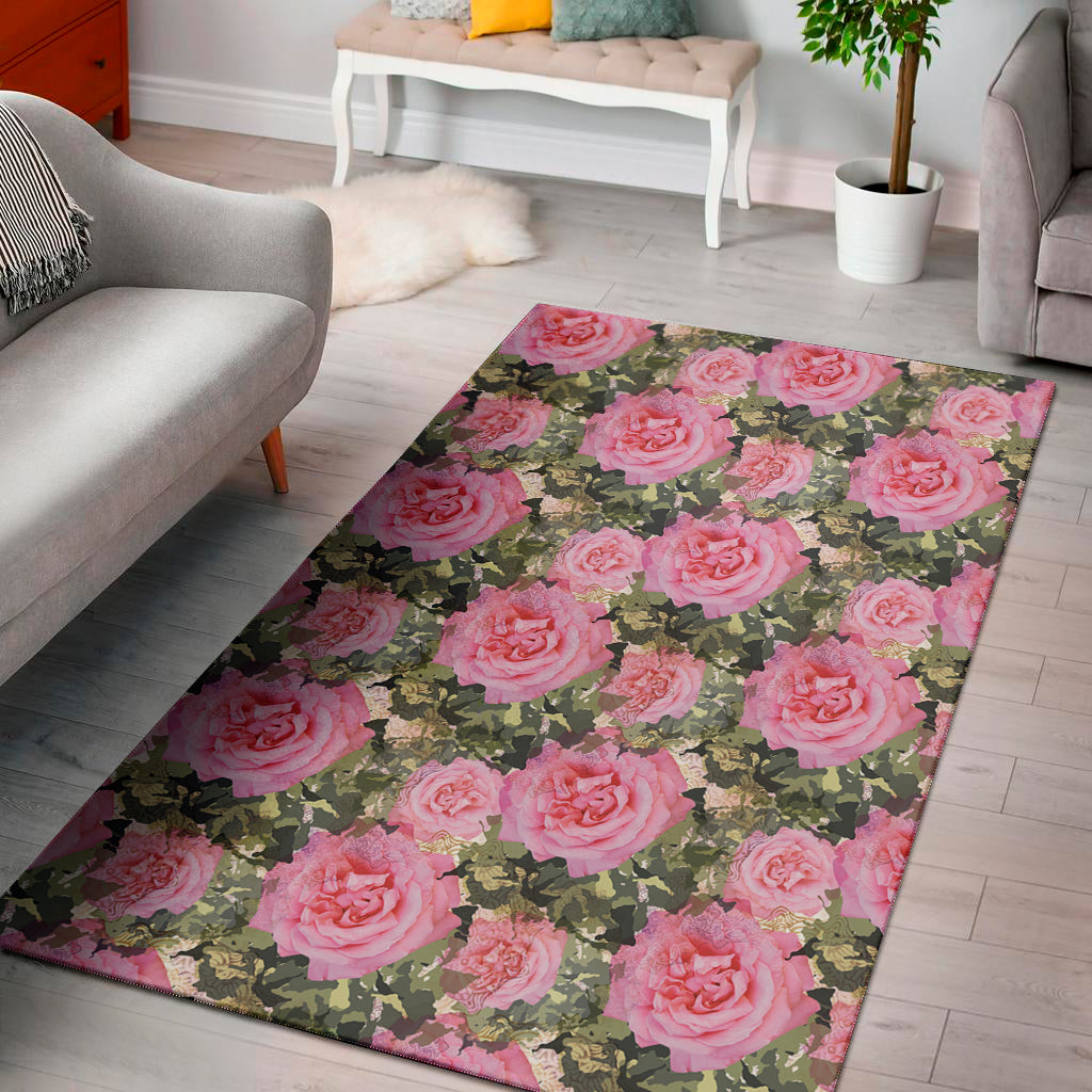 Military Camouflage Flower Pattern Print Area Rug